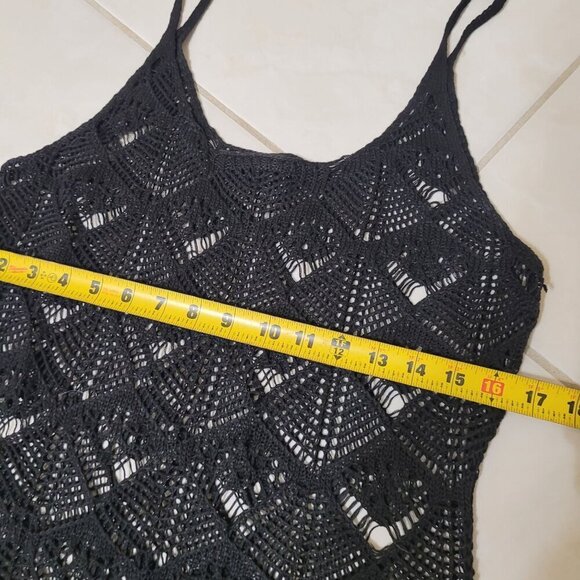 Crochet Black Sleeveless Dress  Dark Cottagecore Beachy Fairy‎ Grunge Sz S - Picture 4 of 7